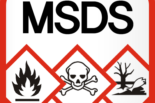 MSDS label featuring symbols for fire, toxicity, and environmental hazards.