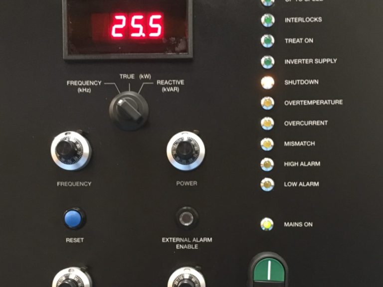 CSR Corona power supply control panel featuring a digital display, knobs, and indicator lights.